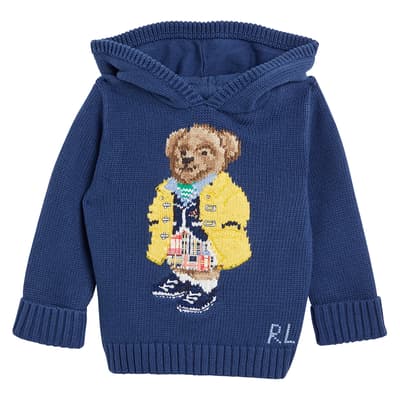 Baby Girl's Dark Blue Teddy Cotton Hoodie