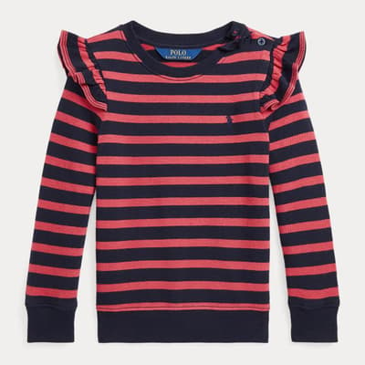 Toddler Girl's Pink Terry Striped Cotton Ruffle Top