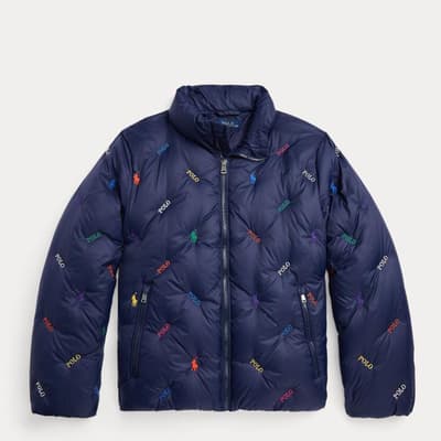 Older Girl's Navy Printed Puffer Jacket