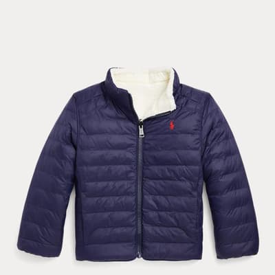 Older Boy's White/Navy Reversible Quilted Coat