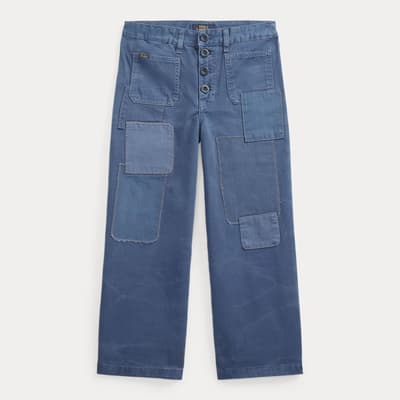 Older Girl's Blue Wash Patch Design Jeans