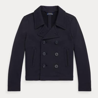 Older Girl's Navy Terry Cotton Pea Coat