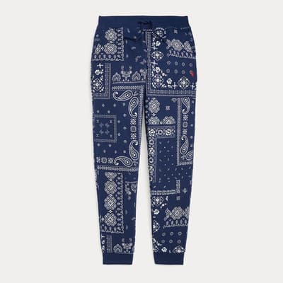 Older Boy's Navy Cotton Blend Printed Tracksuit Bottoms