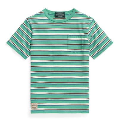 Older Boy's Green Striped Cotton T-Shirt