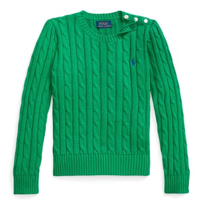 Younger Girl's Green Cable Knit Cotton Jumper