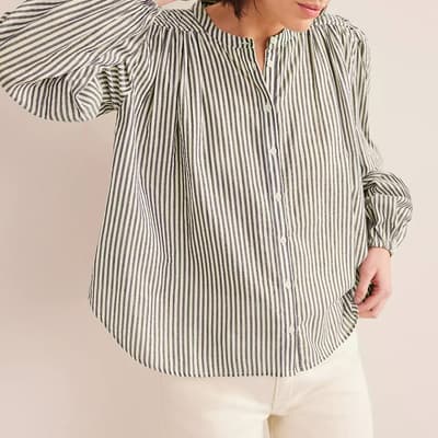 Navy/Ivory Circle Cut Peasant Blouse