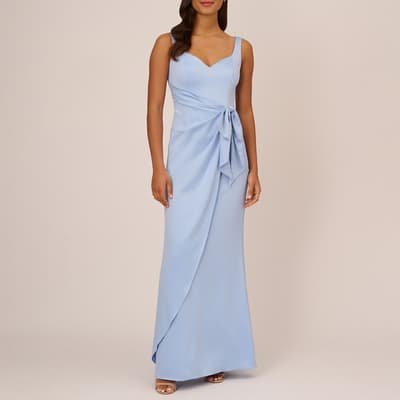 Blue Satin Tie Waist Dress