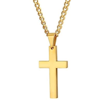 18K Gold Polished Cross Drop Necklace