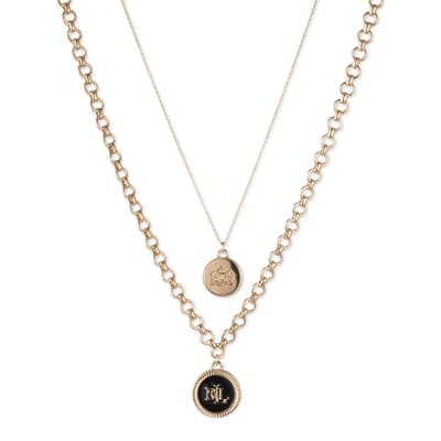 Gold Jet Black 2 Row Pendant Necklace