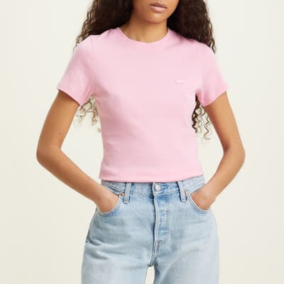 Pink Ribbed Cotton T-Shirt