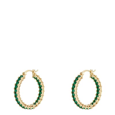 18K Gold Princess-Cut Emerald Green Hoop Earrings