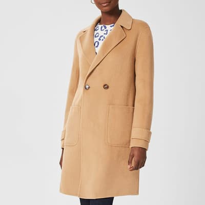 Tan Alexandra Double Breasted Wool Blend Coat