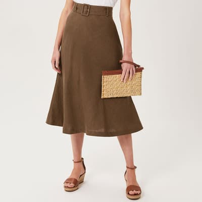 Brown Josephine Belted Linen Skirt