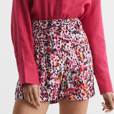 Pink Printed Lara High Waist Shorts