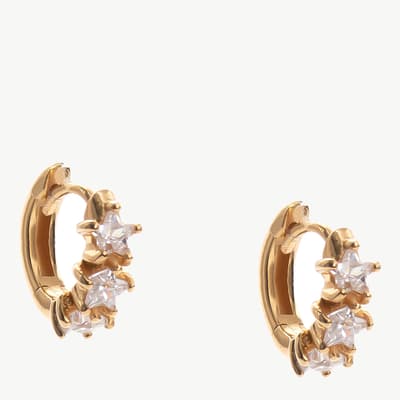 Gold Huggie Earrings With Crystal Star Detailing