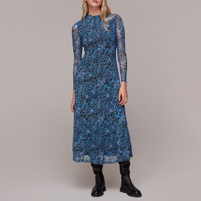 Blue Boho Floral Minimal Mesh Dress