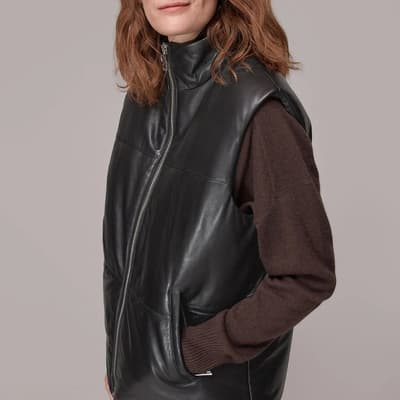 Black Quilted Leather Gilet