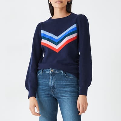 Navy Bridie Wool Blend Stripe Detail Jumper