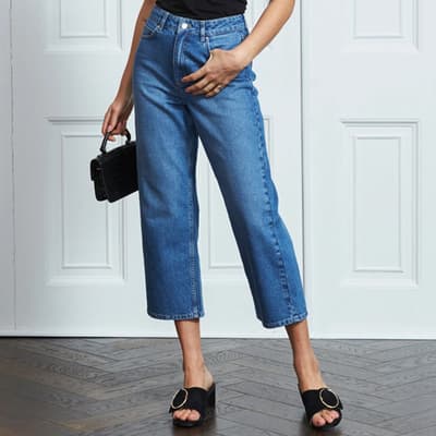 Blue Cotton Denim Culotte Jeans