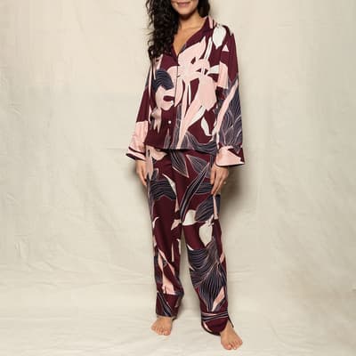 Burgundy Floral Print Pyjama Set`