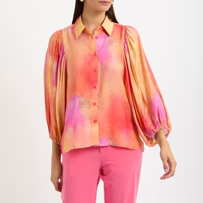 Multi Tedral Tie Dye Puff Sleeve Blouse