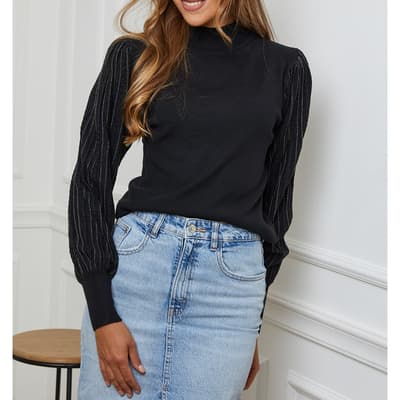 Black Cashmere Blend Puff Sleeve Jumper