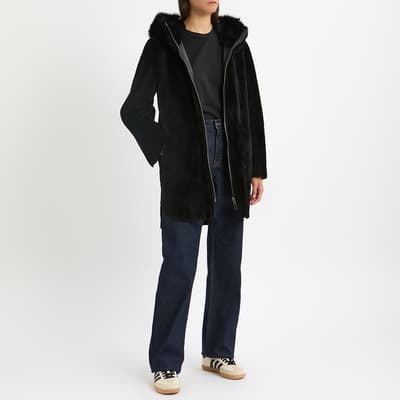 Black Shearling Reversible Zip Parka