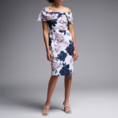 Multi Floral Off Shoulder Midi Dress