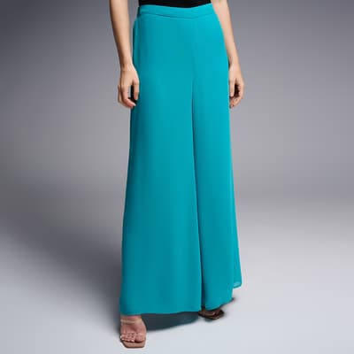 Blue Wide Leg Elasticated Trousers