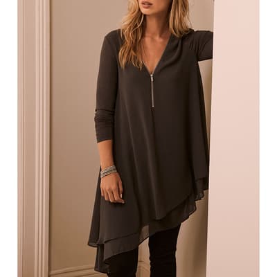 Dark Grey Asymmetric Long Top