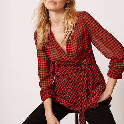 Red Check Veronica Print Blouse