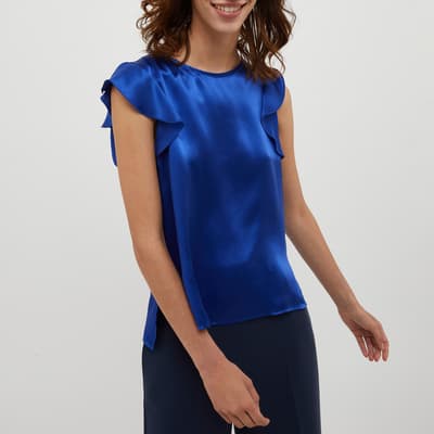 Blue Voltina Frill Silk Top