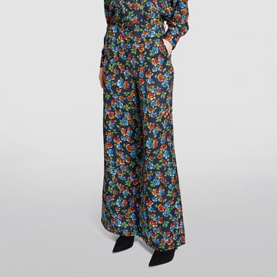 Navy Kabara Floral Wide Leg Trousers