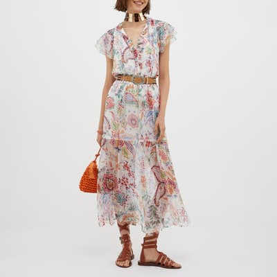 White/Multi Lungarno Pattern Silk Dress