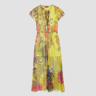 Multi Lungarno Pattern Silk Midi Dress