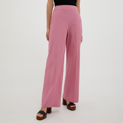 Pink Cofano Check Wide Leg Cotton Trousers