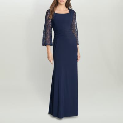 Navy Atalanta Sequin Lace Maxi Dress