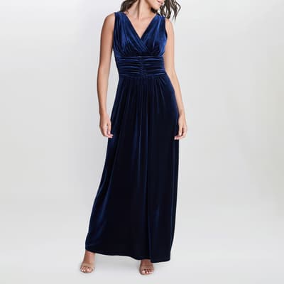 Navy Patricia Sleeveless Velvet Maxi Dress