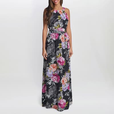 Black/Multi Claudia Printed Halter Maxi Dress