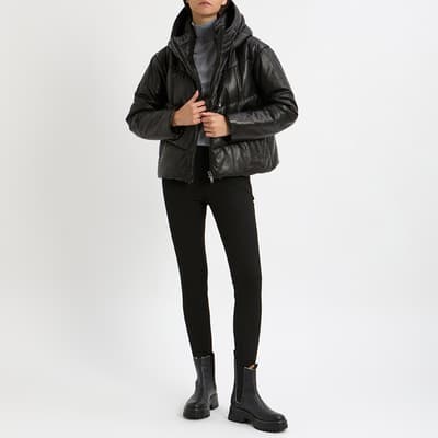 Black Leather Puffer Jacket