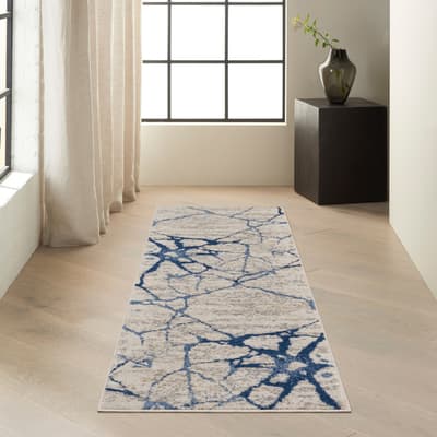 Flow 221 x 69cm Rug, Ivory Blue