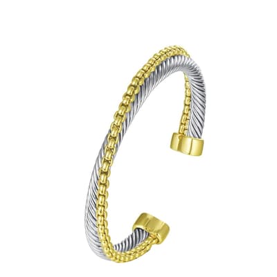 18K Gold & Silver Two Tone Cuff Bangle