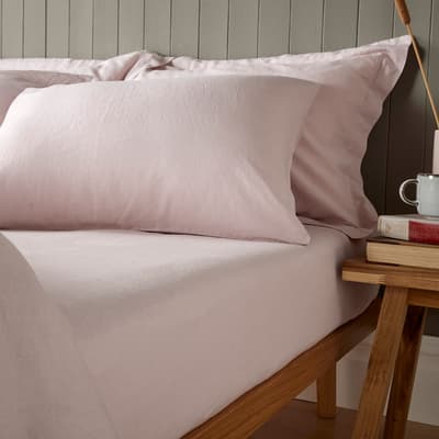Linen Blend Double Fitted Sheet, Rose