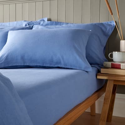 Linen Blend Double Fitted Sheet Double, Marine
