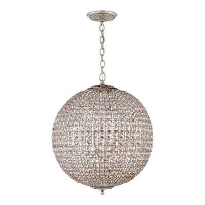 Renwick Large Sphere Chandelier in Burnished Silver Leaf with Crystal