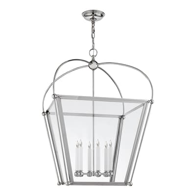 Riverside Large Square Lantern in Polished Nickel with Clear Glass