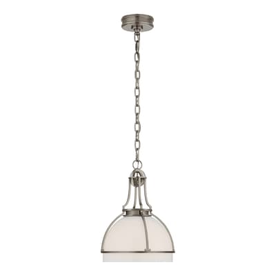 Gracie Medium Dome Pendant in Antique Nickel with White Glass