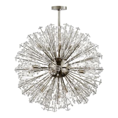 Dickinson Large Chandelier  in Polished Nickel with Clear Glass and Cream Pearls