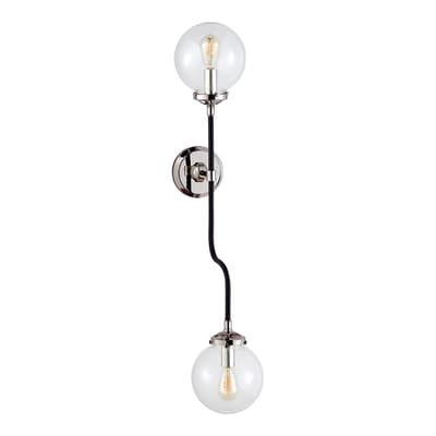 Bistro Double Wall Sconce in Polished Nickel with Clear Glass