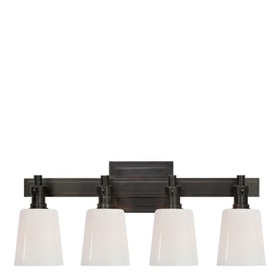Bryant Four-Light Bath Sconce in Bronze with White Glass